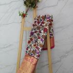 Pure Silk Kalamkari Saree with Contrast Ornate Pink Gold Zari Border