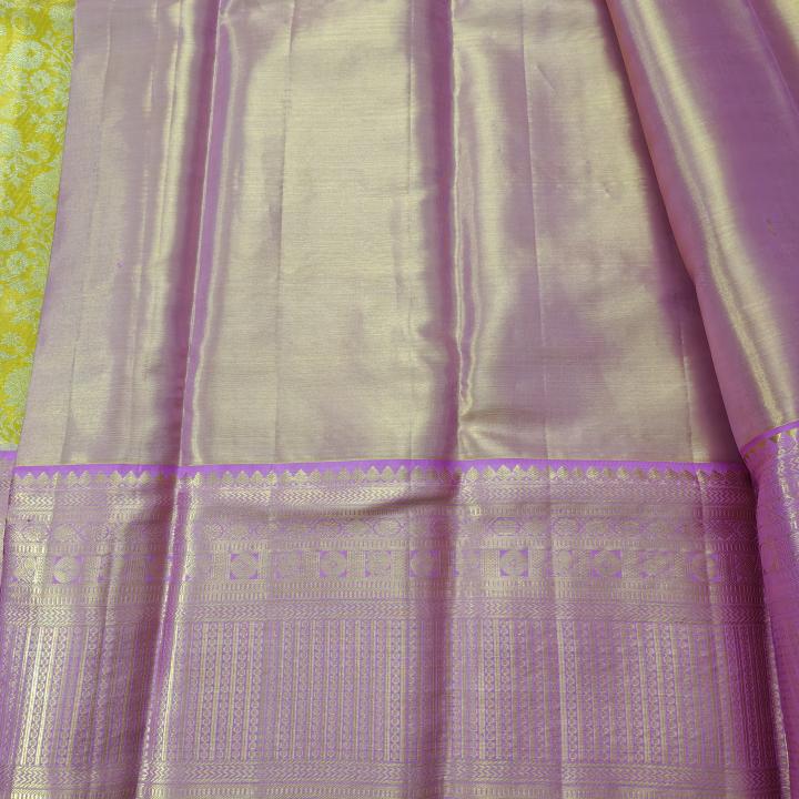 Kanchipuram Mustard Gold Silk Saree with Contrast Pink Zari Border