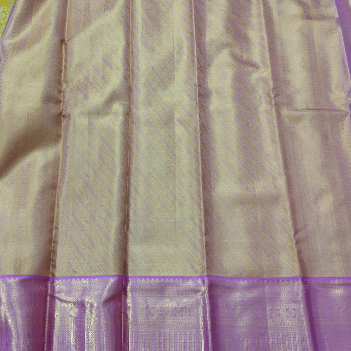 Kanchipuram Mustard Gold Silk Saree with Contrast Pink Zari Border