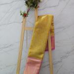 Kanchipuram Mustard Gold Silk Saree with Contrast Pink Zari Border