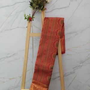 Kanchipuram Crimson Red Silk Saree with Traditional Gold Zari Borders and Meenakari Accents