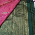 Kanchipuram Deep pink Silk Saree with Modern Leaf Motifs and Fine Zari Grid