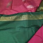 Kanchipuram Deep pink Silk Saree with Modern Leaf Motifs and Fine Zari Grid