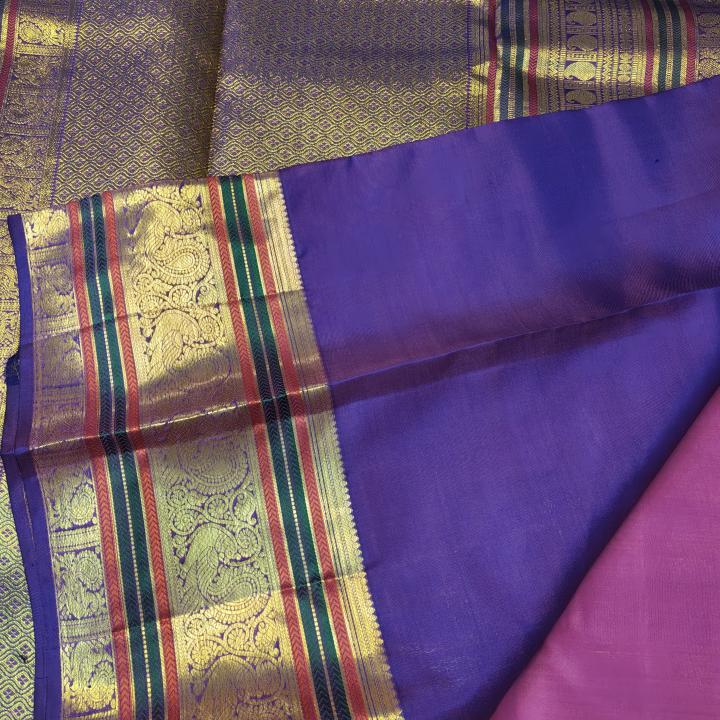 Magenta Pink Checked Silk Saree with Multi-Color Zari Border