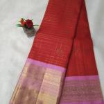 Crimson Red Silk Saree with Contrast Baby Pink Zari Pallu