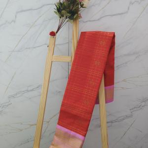 Crimson Red Silk Saree with Contrast Baby Pink Zari Pallu