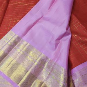 Crimson Red Silk Saree with Contrast Baby Pink Zari Pallu