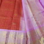 Crimson Red Silk Saree with Contrast Baby Pink Zari Pallu
