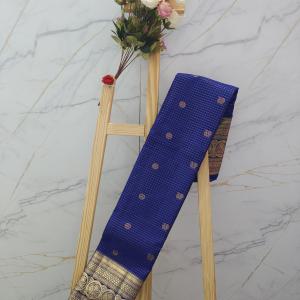 Royal Blue Checked Silk Saree with Traditional Gold Zari Border