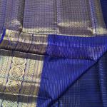 Royal Blue Checked Silk Saree with Traditional Gold Zari Border
