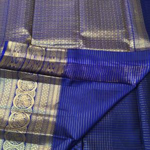 Royal Blue Checked Silk Saree with Traditional Gold Zari Border