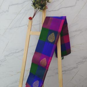 Multi-Color Block Silk Saree with Gold Zari Mango Motifs