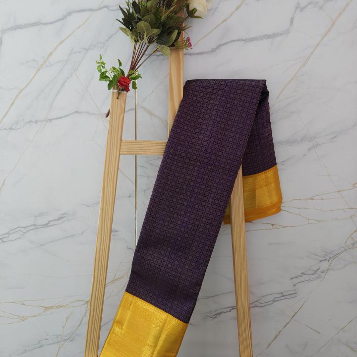 Royal Purple Silk Saree with Bright Gold Zari Border