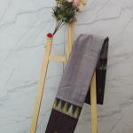 Muted Dove Grey & Dark Chocolate Brown Silk Saree with Temple Zari Border