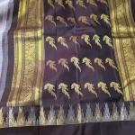 Muted Dove Grey & Dark Chocolate Brown Silk Saree with Temple Zari Border