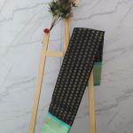 Jet Black Silk Saree with All-Over Gold Coin Buttas & Contrast Sea Green Border