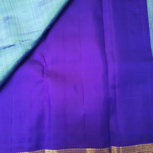 Peacock Blue Silk Saree with Contrast Purple Gold Zari Border