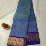 Peacock Blue Silk Saree with Contrast Purple Gold Zari Border