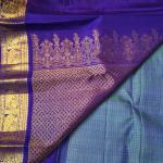 Peacock Blue Silk Saree with Contrast Purple Gold Zari Border