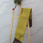 Olive Yellow Silk Saree with Geometric Lines & Contrast Dark Wine Border