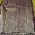 Olive Yellow Silk Saree with Geometric Lines & Contrast Dark Wine Border