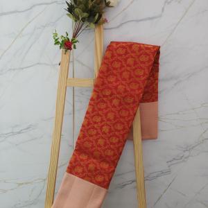 Crimson Red Silk Saree with Rose Gold Zari Border