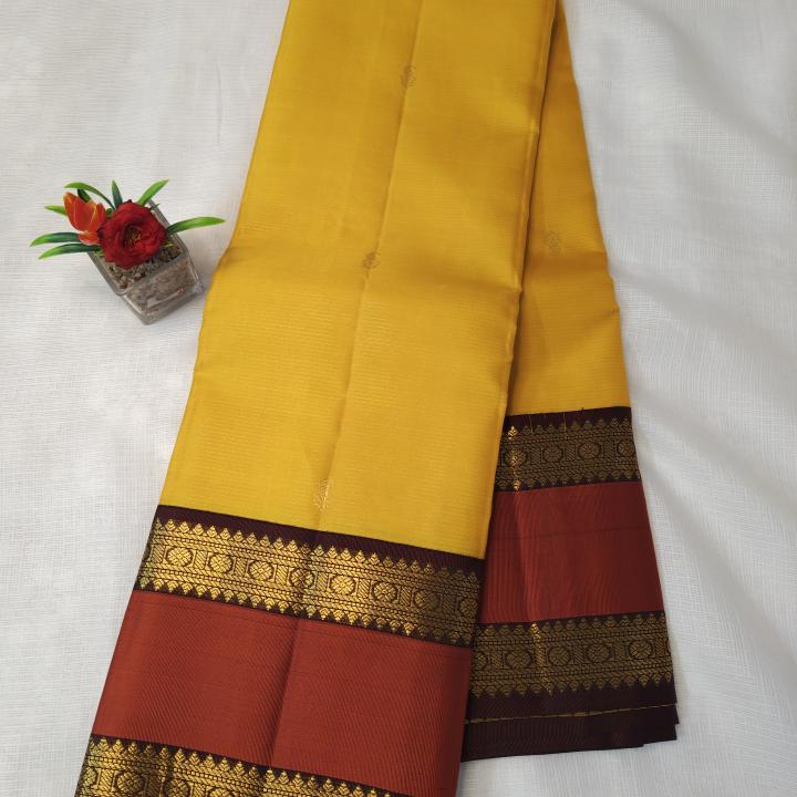Haldi Yellow Silk Saree with Contrast Maroon & Gold Zari Border
