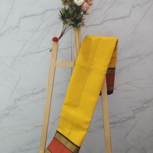 Haldi Yellow Silk Saree with Contrast Maroon & Gold Zari Border