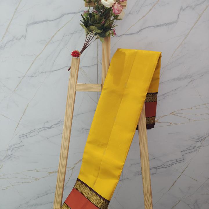 Haldi Yellow Silk Saree with Contrast Maroon & Gold Zari Border