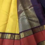 Haldi Yellow Silk Saree with Contrast Maroon & Gold Zari Border