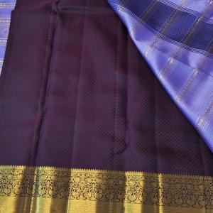 Lavender Silk Saree with Gold Zari Checkered Grid & Rich Contrast Dark Purple Border