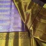 Lavender Silk Saree with Gold Zari Checkered Grid & Rich Contrast Dark Purple Border