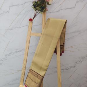 Metallic Gold Tissue Silk Saree with Contrast Magenta & Antique Zari Border
