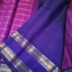 Rani Pink & Violet Checked Silk Saree with Traditional Gold Zari Border