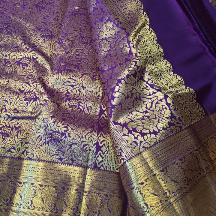 Deep Wine/Plum Silk Saree with All-Over Gold Zari Jaal & Rich Traditional Border