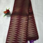 Kanchipuram Maroon Silk Saree with Geometric Temple Chevron Zari Weave & Purple Accent