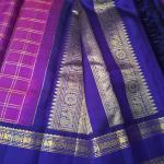 Rani Pink & Violet Checked Silk Saree with Traditional Gold Zari Border