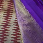 Kanchipuram Maroon Silk Saree with Geometric Temple Chevron Zari Weave & Purple Accent