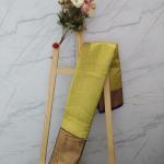 Kanchipuram Chartreuse Olive Green Silk Saree with All-Over Gold Zari Jaal & Contrast Royal Blue Border