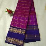 Rani Pink & Violet Checked Silk Saree with Traditional Gold Zari Border