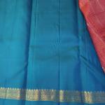 Crimson Red Silk Saree with Gold Zari Checks, Paisley Motif & Peacock Border