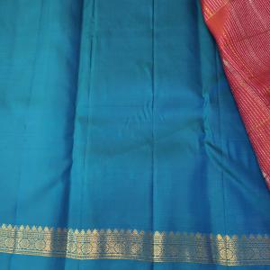 Crimson Red Silk Saree with Gold Zari Checks, Paisley Motif & Peacock Border