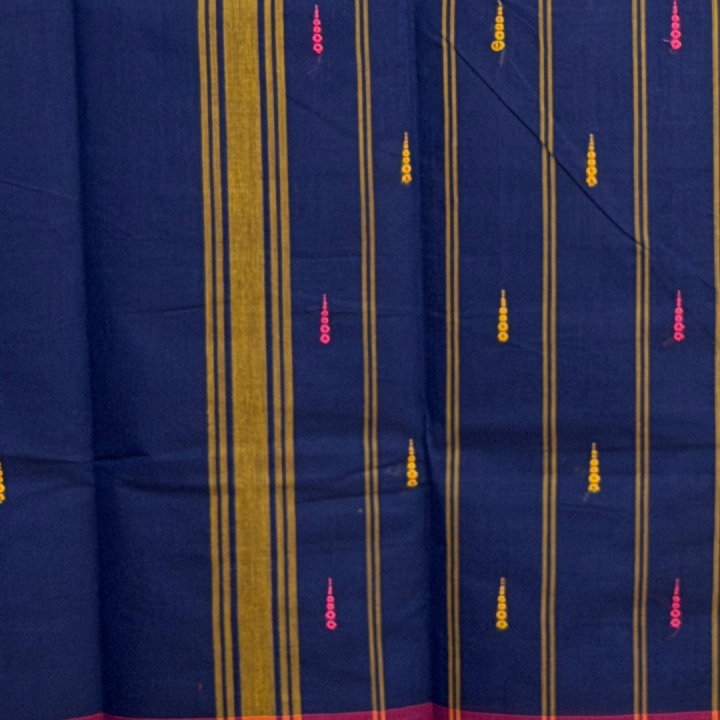 Deep Navy Mangalagiri Saree with Magenta Zari Border
