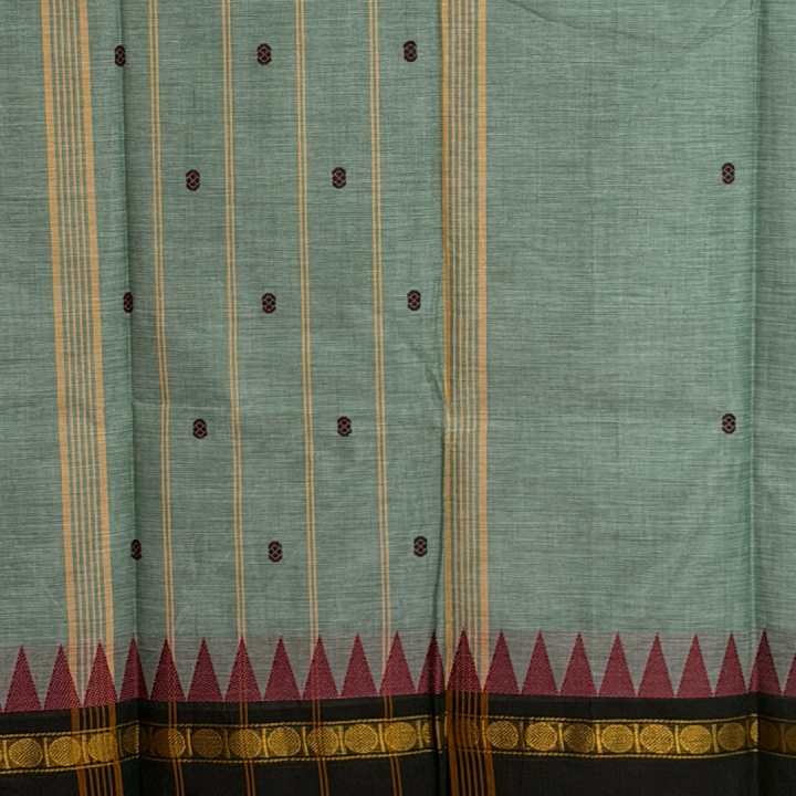 Silver Grey Checked Mangalagiri with Peacock Zari Border