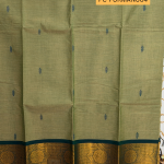 Olive Green Handloom Cotton-Silk with Teal Chakra Zari Border