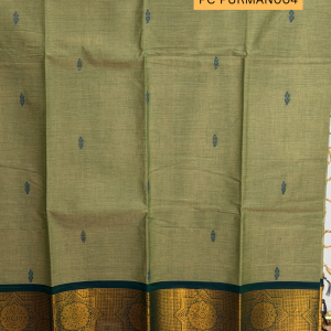 Olive Green Handloom Cotton-Silk with Teal Chakra Zari Border