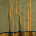 Olive Green Handloom Cotton-Silk with Teal Chakra Zari Border