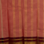 Peach-Salmon Semi-Silk Saree with Maroon Peacock Zari Border
