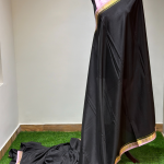 Midnight Black & Rose Pink Zari Border Chiffon Silk Saree