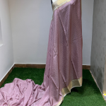 Dusty Rose Checkered Silk Saree with Cream Zari Border